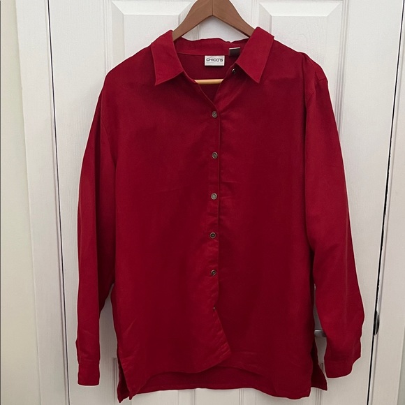 Chico's Tops - Chico's Cranberry Faux Suede Red Button Down Blouse Chicos size 3